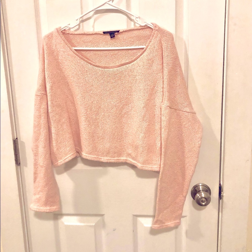 American Eagle crop pale pink sweater